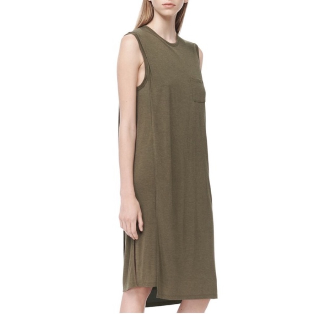 T Alexander Wang Olive Green Overlap Overlay Sleeveless Dress